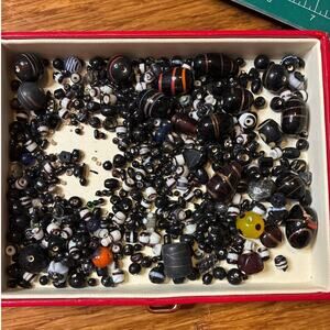 Small Black Glass Beads 7oz Grab Bag Lot | Mixed Shapes Sizes Jewelry Making